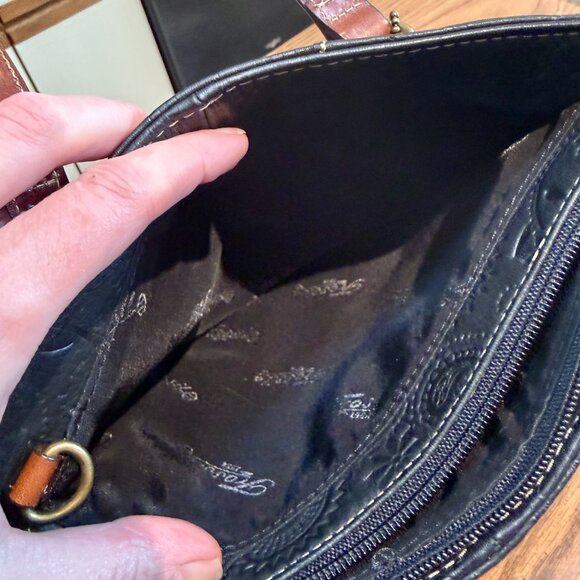 Fossil Black Embossed Leather Satchel - Picture 12 of 14